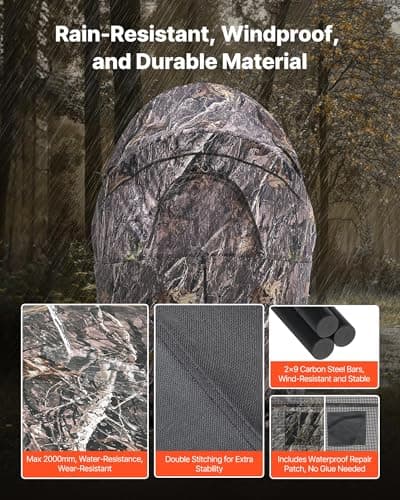 VEVOR Hunting Blind，See Through Ground Blinds with Carrying Bag, 360 Degree Portable Camouflage Tent，Durable Concealed Shelter with Silent Side Door and Window, for Turkey and Deer