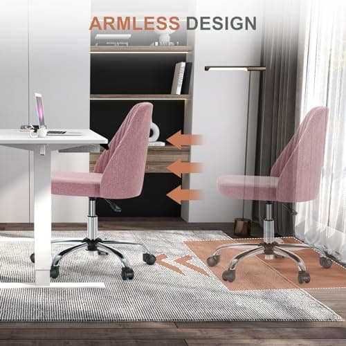 DUMOS Office Chair, Comfy Desk Chair Rolling Vanity Swivel Task Chairs with Wheels, Wide Seating Armless Height Adjustable Computer Chairs for Home,Bedroom,Student,Adults, Blush