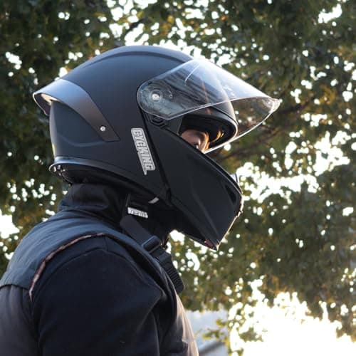 Modular Motorcycle Helmet, Flip Up Full Face Helmet with Dual Visor & Smoked Sunshield, DOT Approved Street Bike Helmet for Men & Women, Quick Release Buckle, Removable Washable Liner