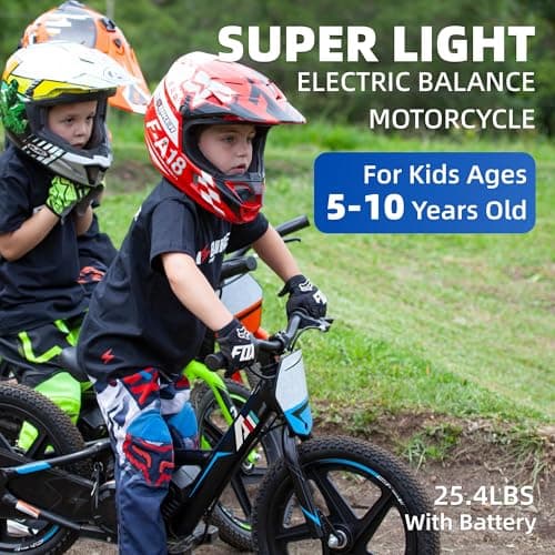 AIII Lightweight Electric Dirt Bike for Kids, 170/340W Electric Motorcycle Up to 10/12MPH, 24V Detachable Battery, Hand-Operated Dual Brakes Electric Balance Bike for Ages 3-6/5-12
