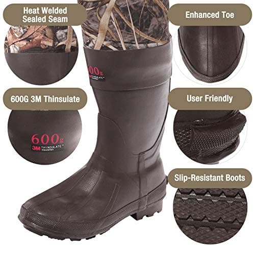 HISEA Hunting Waders for Men with 600G Insulated Boots, 4.5mm Neoprene Waterproof, Bootfoot Chest Wader Fishing Duck Hunting