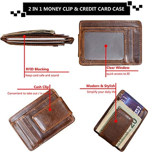 HOPSOOKEN Money Clip RFID Front Pocket Wallet Men Leather Slim Minimalist Wallet