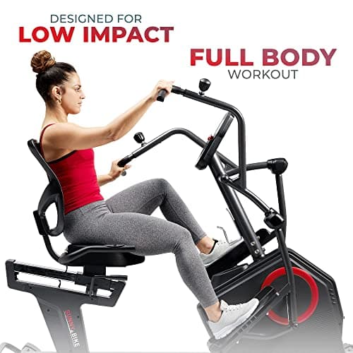 Sunny Health & Fitness Elite Recumbent Cross Trainer & Elliptical Machine with Arm Exercisers for Home Arm/Leg Training, Easy Adjust Seat & Mesh Backrest, Free SunnyFit App Bluetooth Connectivity