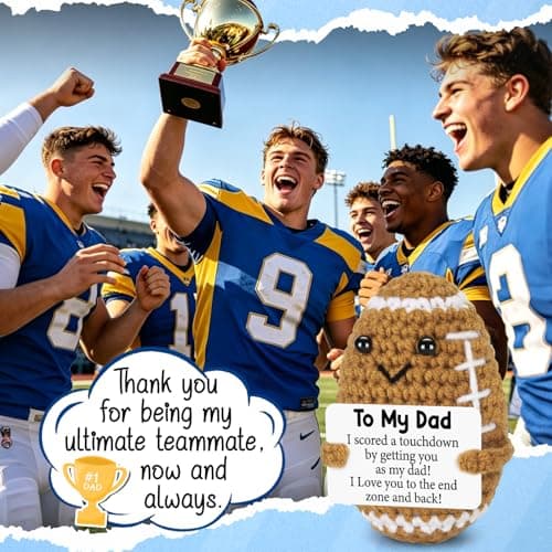 Dad Gifts from Daughter Son Wife, Positive Handmade Crochet Dad Birthday Gift, Funny Cute Small Gifts for Dads, I Love You Girl Papa Gift Idea, Unique Doll for Step-Dads Football