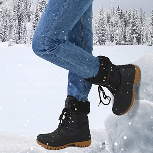 mysoft Women's Waterproof Snow Boots Insulated Warm, Lace-Up Winter Mid Calf Duck Boots for Outdoor