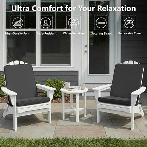Outdoor Adirondack Chair Cushions Set of 2 - Removable Covers, Water-Repellent, Fade-Resistant, Non-Slip Bottom & Securing Straps, Universal Fit for Most Adirondack & Rocking Chairs - Dark Grey