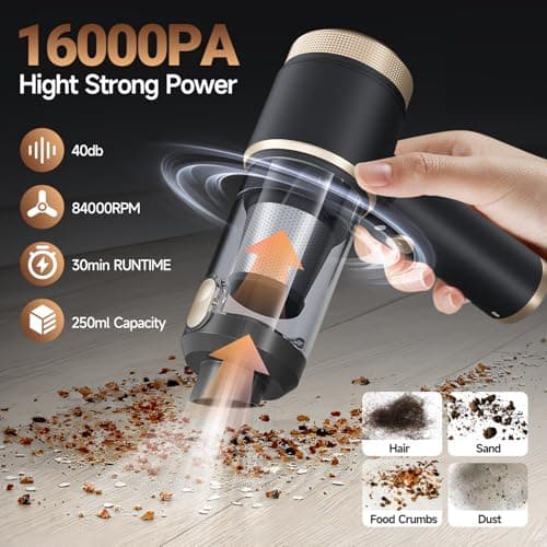 7 in 1 Car Vacuum Portable Cordless ,16000PA Strong Suction Handheld Car Cleaner With Dual HEPA Filters,LED Light,Type-C Charging Mini Vacuum, One-Click Empty Compact For Home Cleaning and Office