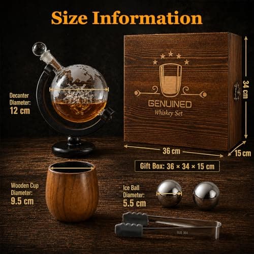 Whiskey Bottle, Liquor Decanter, With 11oz Smoke Bourbon Glass(2), Whiskey Gifts for Men, Dad, or Husband, Wooden Gifts Box GENUINED 30oz Globe Whiskey Decanter Set w/2 Charred Wooden Whiskey Glasses B0GV26PYCT