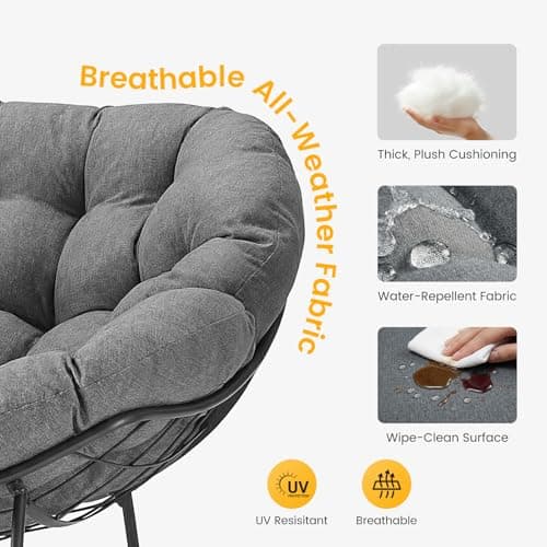 Outdoor Rocking Chair with 5.5" Thick Cushion, Oversized Egg Lounge Chair with Water-Repellent & UV-Resistant Fabric, 450 Lbs Heavy Duty for Patio, Living Room, Garden, Bedroom