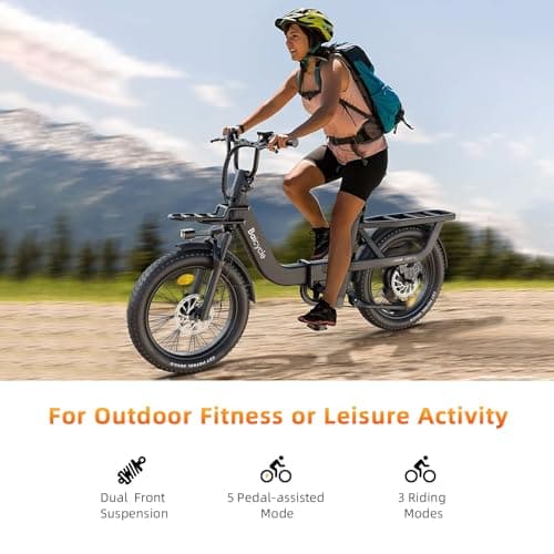 Upgraded Electric Bikes for Adults with 750W/1500W Peak Motor 20" Fat Tire E Bike with 28 MPH 90 Miles Max Range 48V Removable Battery EBike Electric Bicycle Commuter Ebikes