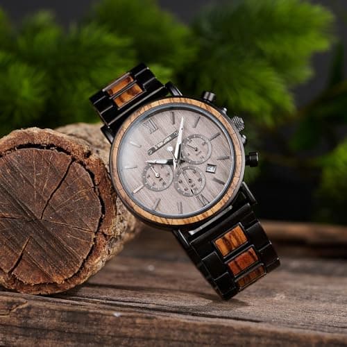 Vikingenes – Wooden Watches for Men, Engraved Wood Watch, Personalized Men's Gift, Viking Watches, Natural Wood Wristwatch, Luxury Wooden Chronograph, Custom Engraved Watch, Unique Gift for Men