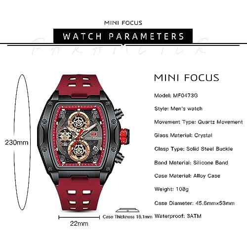 MF MINI FOCUS Men Watches Unique Casual Wrist Watches (Chronograph/Waterproof/Luminous/Calendar) Silicon Band Fashion Watches for Men