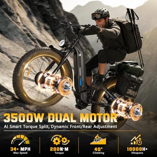 FREESKY Ranger AIR Dual Motor Electric Bike for Adults, 3500W 200NM Fast Ebike,105Miles Long Range E Bike,Full Suspension Electric Mountain Bike, 26'' Fat Tire Electric Bicycle for Man Womens Hunters