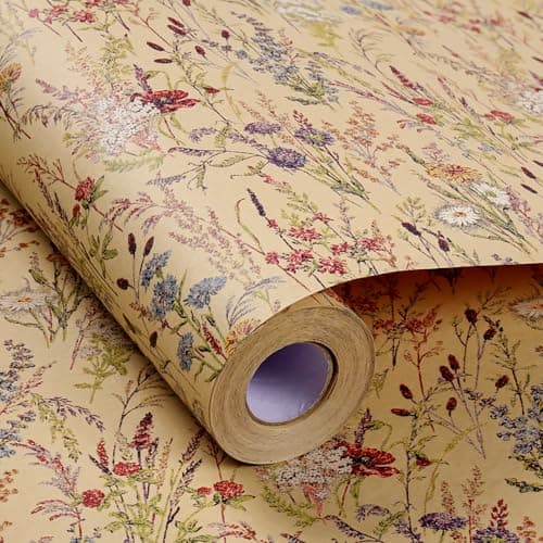 Tyzarglef Wild Flower Wrapping Paper Roll, 17 Inches x 32.8 Feet Kraft Floral Design Wrapping Paper for Women Girls Gifts, Birthdays, Weddings, Bridal Shower and Engagement B0F13926HD