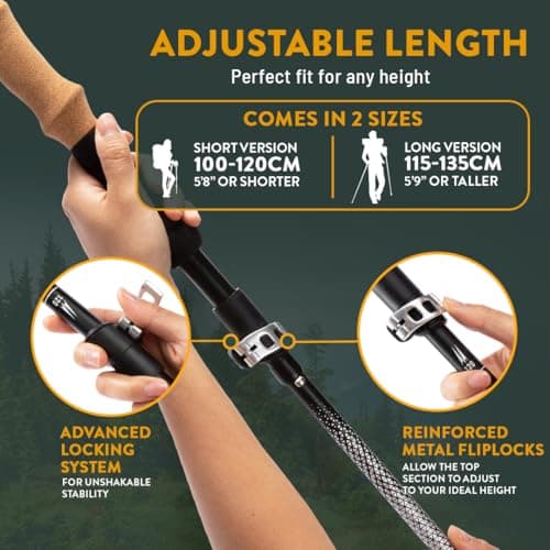 Premium Foldable Hiking Poles by USA Brand - Adjustable, Lightweight Trekking Poles Made of Aircraft Aluminum, Metal Flip Locks & Comfortable Real Cork and EVA Foam Grips