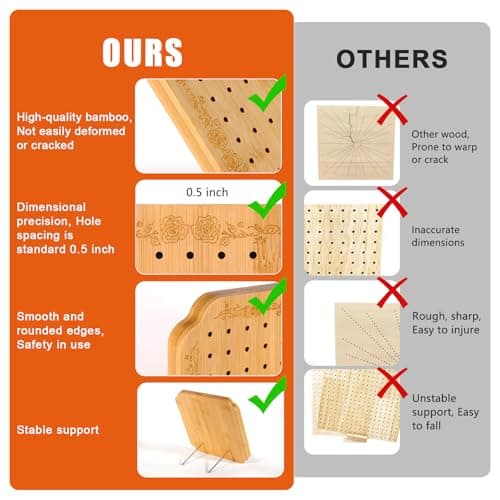 CraftyManor 7.6 in Blocking Boards for Crochet Projects with Rose Pattern, Crochet Blocking Board with Pegs, Granny Square Blocking Board with 20 Stainless Steel Pegs, Bamboo