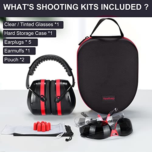 Yewltvep Shooting Ear Protection Gun Range Ear Protection with Earmuffs, Gun Safety Glasses, Earplugs, Hard Storage Case