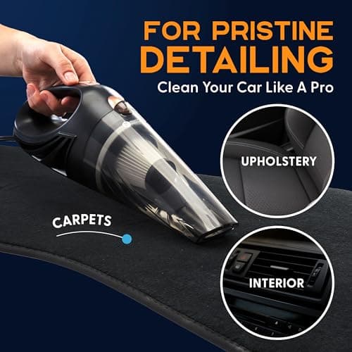 THISWORX Car Vacuum Cleaner - Portable, High Power, Handheld Vacuums w/ 3 Attachments, 16 Ft Cord & Bag - 12v, Auto Accessories Kit for Interior Detailing - Black