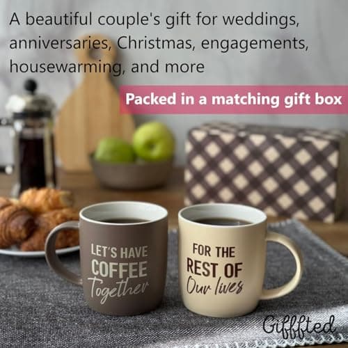 Engagement Wedding Gifts for Couple, Bride & Groom, Newlywed, Bridal Shower, His and Hers, Mr and Mrs, Christmas, Valentine's Triple Gifffted Lets Have Coffee Together Mug Set For Couples, 13oz Ceramic B0DP5GFK31
