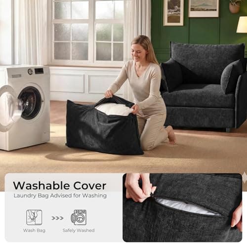 ABCASA Black Oversized Accent Chair with Removable & Washable Chenille Cover, Modern Mid-Century Upholstered Armchair, Deep Seat Comfy Reading Chair for Living Room, Pet & Kid Friendly