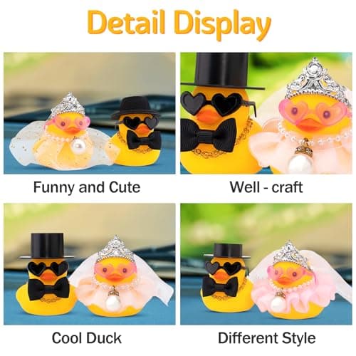 wonuu Pair Set of 2 Wedding Rubber Ducks, Bride Groom Duckies Marriage Rubber Duck Mini Couple Ducky for Ceremony Gift Souvenir Marry Blessings Elegant Heartwarming Present, White