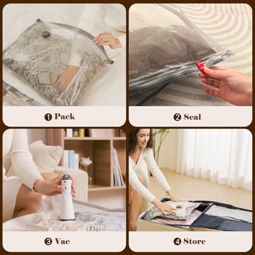 9 Packs Rechargeable Pump Vacuum Bags for Travel Packing, Carry-on Size Vacuum Seal Bags for Luggage and Suitcase Compression, Space Saver for Clothes and Clothing Organization