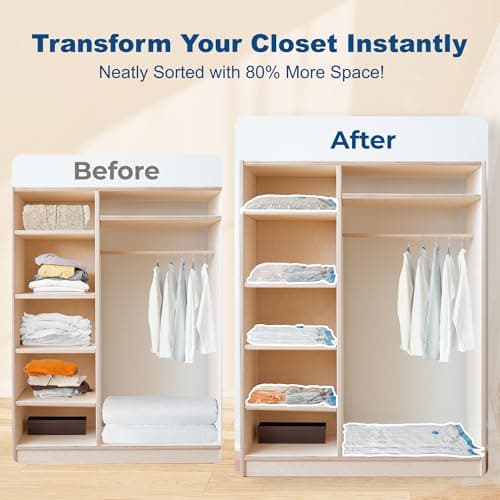 HOUSE DAY 30 Pack Vacuum Storage Bags with Electric Pump, 4 Sizes + 2 Roll-Up (5 Each), Space Saver Vacuum Seal Bags for Clothing, Bedding, Pillows, Travel – Airtight Seal, Reusable & Durable