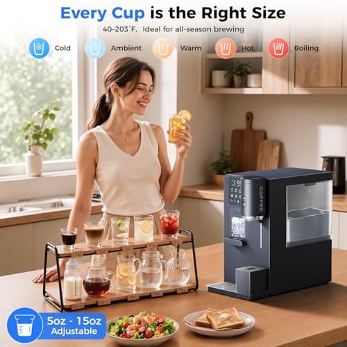 3-in-1 Water Dispenser with Ice Maker - Coffee Maker Countertop Bullet Ice Maker with 12H Timer, Hot/Cold/Warm Adjustable Volume Water, K-Cup® Ground Coffee Brewer for Home Office Studio Gift