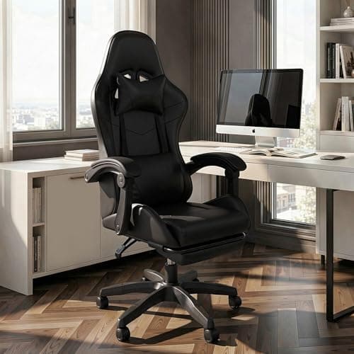 J.M.-Deco Gaming Chair Office Chair-Big and Tall Office Ergonomic Chair with Foot Rest - Comfy Desk Chair with Lumbar Support,Black