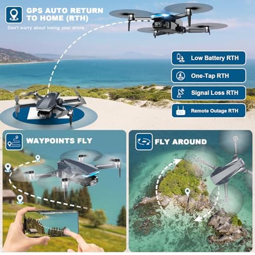 GPS Drone with Camera, 2K HD Drones for Adults, Foldable FPV Drone with GPS Auto Return, Follow Me, Circle Fly, Waypoint Fly, 5G Transmission, Gestures Selfie, Brushless Motor, 2 Batteries, Charcoal