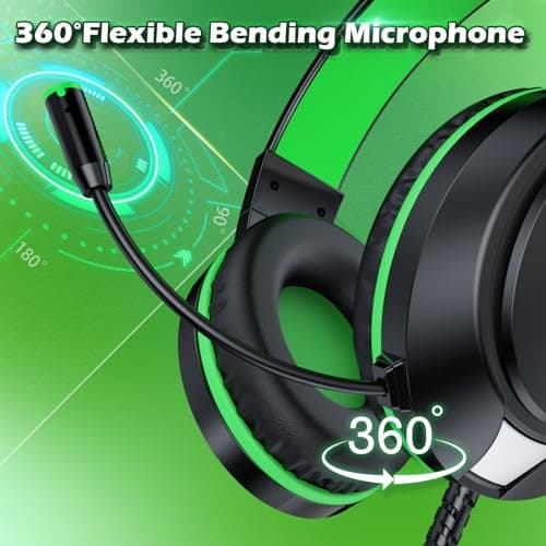 H-10 Gaming Headset for PS4, Xbox One, PC, PS5, Nintendo Switch, Stereo Wired Noise Cancelling Over Ear Headphones with Mic for Kids Adults, Bass Surround, Soft Memory Earmuffs, Green