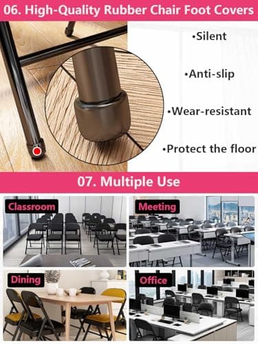 1 Pack Bulk Folding Chairs with Padded Cushion, Single Black Steel Metal Frame Foldable Chair for Indoor and Outdoor, Portable Stackable Commercial Seat for Bedroom Patio Party Event