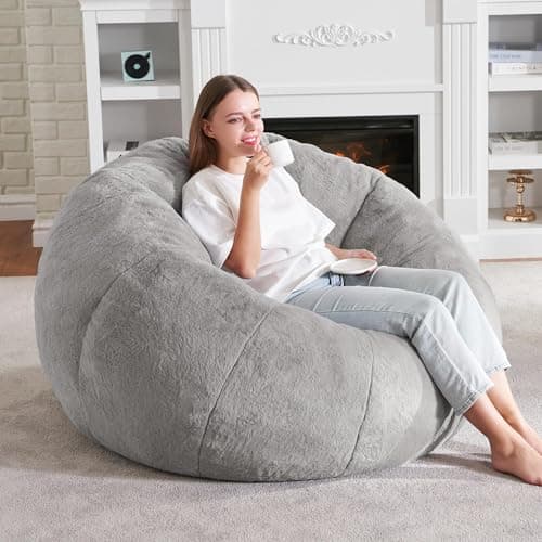 Hobestluk Bean Bag Chairs Large Bean Bag Couch for Adults Stuffed Sofa Chair Comfy Giant Bean Bag Chair with Spacious Design for Reading, Playing or Relaxing (Grey)
