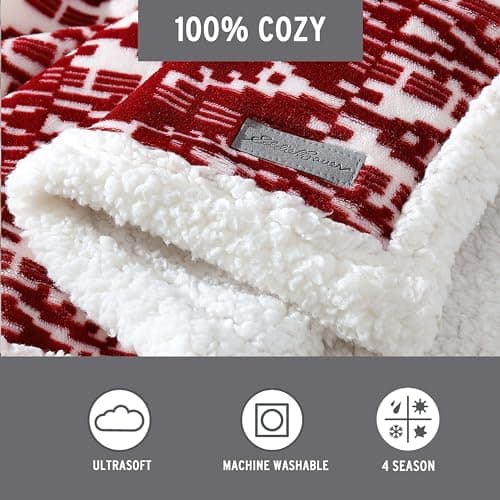 Eddie Bauer - Throw Blanket, Super Soft Reversible Sherpa Fleece Bedding, Cozy Plaid Home Decor (San Juan Red Clay, 50" x 60")