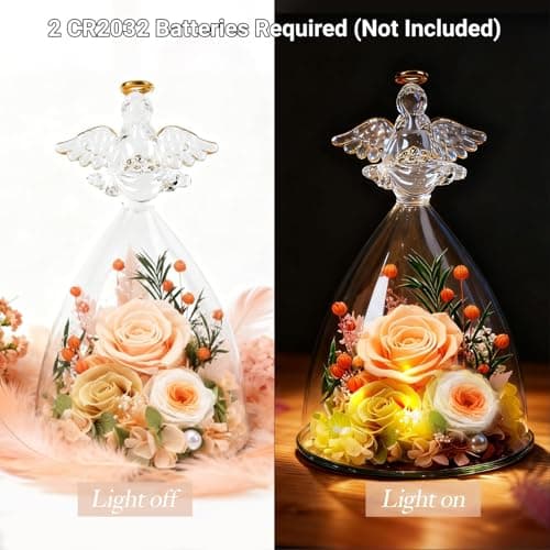 Casaido Mothers Day Rose Gifts for Women, 7" Champagne Preserved Roses Flowers in Glass Angel Figurine, Birthday Gift for Mom Wife Grandma, Eternal Rose for Valentines Christmas Anniversary B0FQJ5NLH8