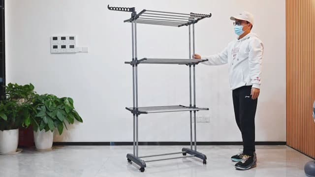 HOMIDEC Clothes Drying Rack, Oversized 4-Tier(67.7" High) Foldable Stainless Steel Drying Rack Clothing, Movable Drying Rack with 4 castors, 24 Drying Poles and 14 Hooks for Bed Linen, Clothing, Grey