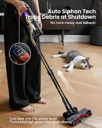 Cordless Vacuum Cleaner for Home, Upgraded 60Kpa Powerful Suction Pet Hair Vacuum with 70min Runtime, Green LED Light for Hardwood Floors & Carpet, Self-Standing Rechargeable Stick Vacuum, Golden