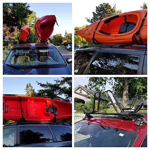 Taelakeni 2 Pairs Kayak Carrier Racks, Universal Cars Kayak Roof J Bar Rack (1 Pair) (1 Pair) (2 Pairs with 10ft S-Hook)