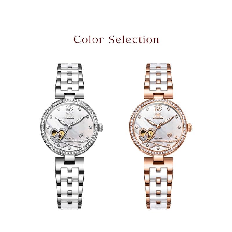 OLEVS Womens Watches Automatic Luxury Dress Ladies Watch Ceramic Strap Rose Gold Self Winding Female Wrist Watch