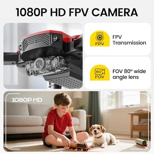 DEERC D20 Mini Drone for Kids with 720P HD FPV Camera Remote Control Toys Gifts for Boys Girls with Altitude Hold, Headless Mode, One Key Start Speed Adjustment, 3D Flips 2 Batteries, Red