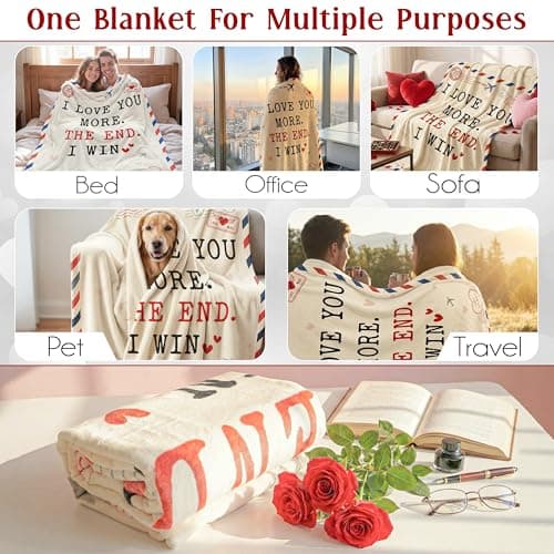 Christmas Anniversary Couple Gifts for Women - I Love You More Soft Fleece Throw Blanket 50x60 in - Birthday Romantic Gifts for Girlfriend Boyfriend Wife Husband, I Love You Gift for Him Her