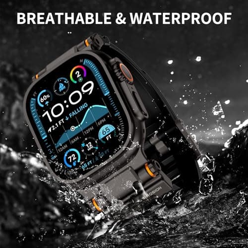 FOAMUNOC Rugged Band Compatible with Apple Watch Ultra 3/2/1 Band 49mm/46mm/45mm/44mm/42mm, Metal Connector with Silicone Strap for iWatch Ultra Series 11/10/9/8/7/6/SE3/SE2/SE/5/4/3/2/1, Black/Black