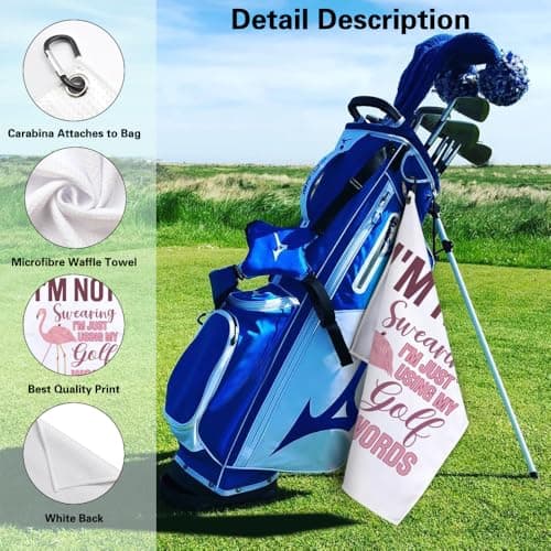 I'm Just Using My Golf Words Funny Microfiber Towel with Clip for Golfer, Mother's Day Birthday - Pink Flamingo Accessories for Women Golf Lover Mom