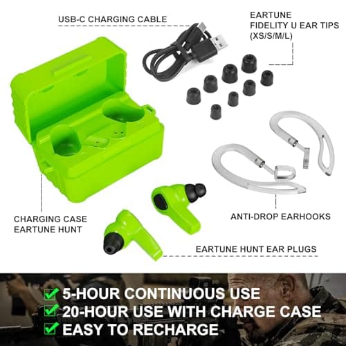 Electronic Shooting Ear Protection Earplug Active Noise Cancelling Earbuds for Shooting & Hunting, NRR 24dB, in Ear Hearing Protection for Gun Range (Green)