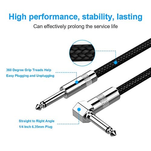 New Bee Guitar Cable 6ft Electric Instrument Cable Bass AMP Cord for Electric Guitar, Bass Guitar, Electric Mandolin, Pro Audio (Right Angle to Straight, Black)