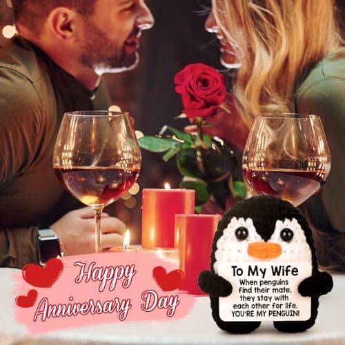 Gifts for Her Wife from Husband Birthday Christmas, To My Wife Handmade Crochet Emotional Mini Funny Penguin, Romantic Wedding Anniversary Valentines Gifts for Women Her, Small Cute Love Sign Decor
