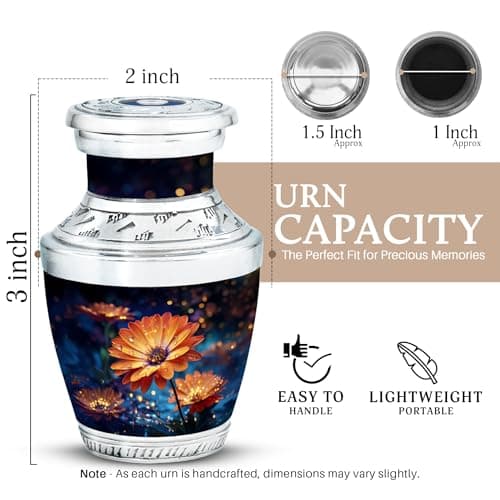 Blossom Decorative Urns For Human Remains - Funeral Urns For Adult Ashes Male - Memorial Gift For Loved Ones - Burial Urn For Men & Women Ash - Burial Urn - Small Keepsake 3 Inch - Pack Of 1 B0FT8QB28Q