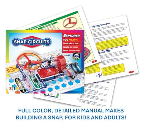 Build 100+ STEM projects with 28 snap-together parts and a full-color project manual SNAP CIRCUITS Jr. SC-100 STEM Electronics Kit, 100+ Projects, Ages 8+ B00008BFZH