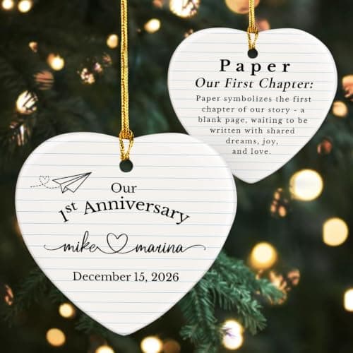 Personalized 1st Anniversary Ornament 2026, Christmas Hanging for Couple, First Wedding Gift Ideas for Her, 1 Year Paper Anniversary Ceramic Ornament for Husband&Wife, Married Decoration B0FVRNPN6F