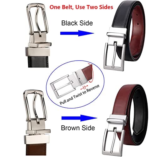 Lavemi Mens Belt Reversible 100% Italian Leather Dress Casual,One Reverse for 2 Colors,Trim to Fit